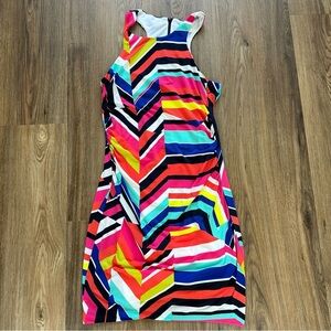 Trina Turk Amaya Colorful Print Bodycon Mini Dress Medium Ruched Sleeveless